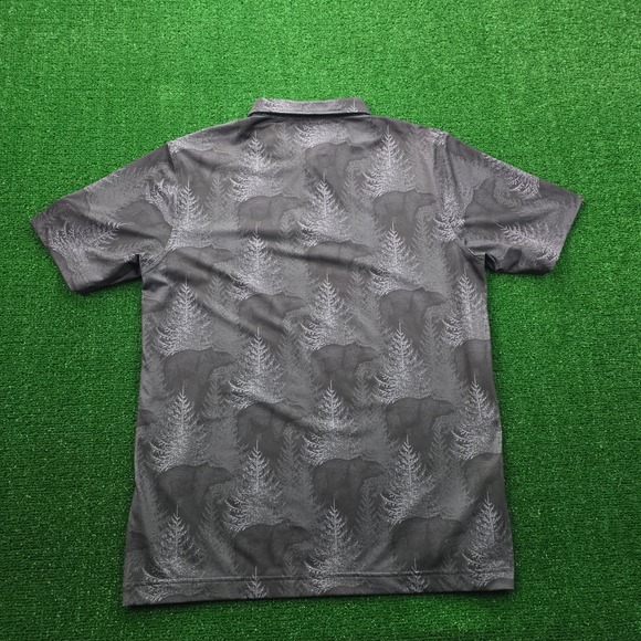 Waggle Ursa Major Polo Shirt Mens Large Black Bear Print Golf Performance AOP - Picture 7 of 7